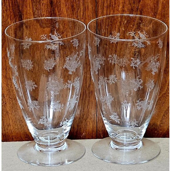 Heisey Chintz Etched Ice Tea Glasses 5.5” vintage bird butterfly floral 4piece - Picture 8 of 11